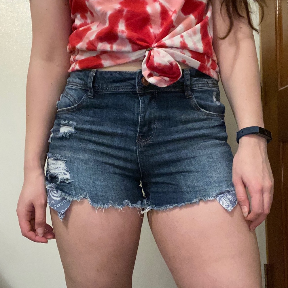 Jean shorts w/ Blue & White bandana pockets